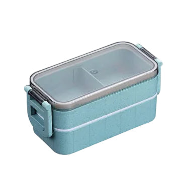 Blue double-layered container with a gray lid on a white background